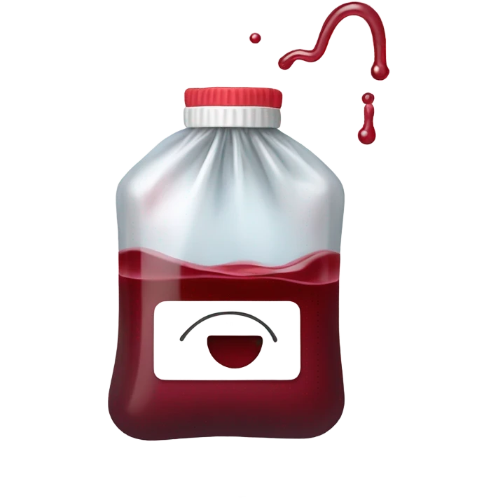 infusion bag with dark red liquid which flows out  emoji
