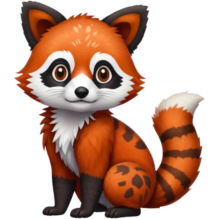 Black-eared Realistic patterned speckled flurry scaly 4-legged quadrupedal Red-Panda-Munchkin-Kitten-Lemur-Raccoon-Dog-Red-Fox-animal-fusion-hybrid, Full body emoji