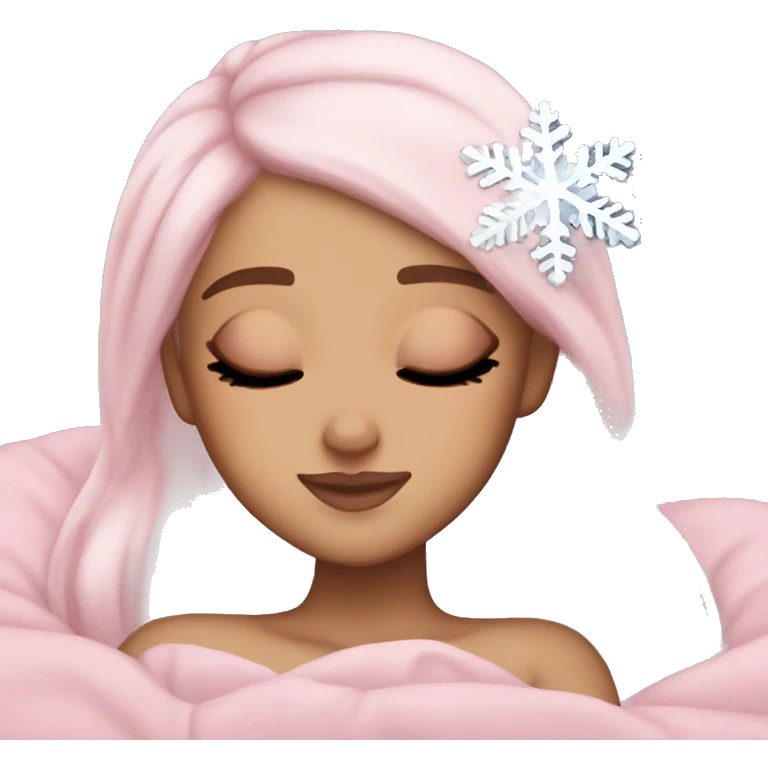 Ariana Grande sleeping light pink hair holding a snowflake emoji