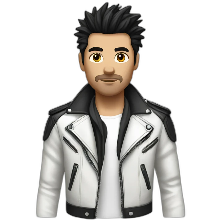 Punk male,dark hair, with white leather jacket emoji