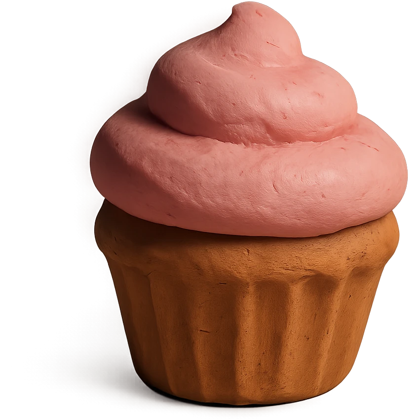 claymation style cupcake with pink icing emoji