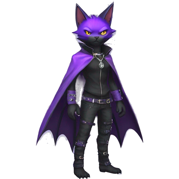cool edgy black punk Purple nargacuga-bat-cat-Fakemon collar full body emoji