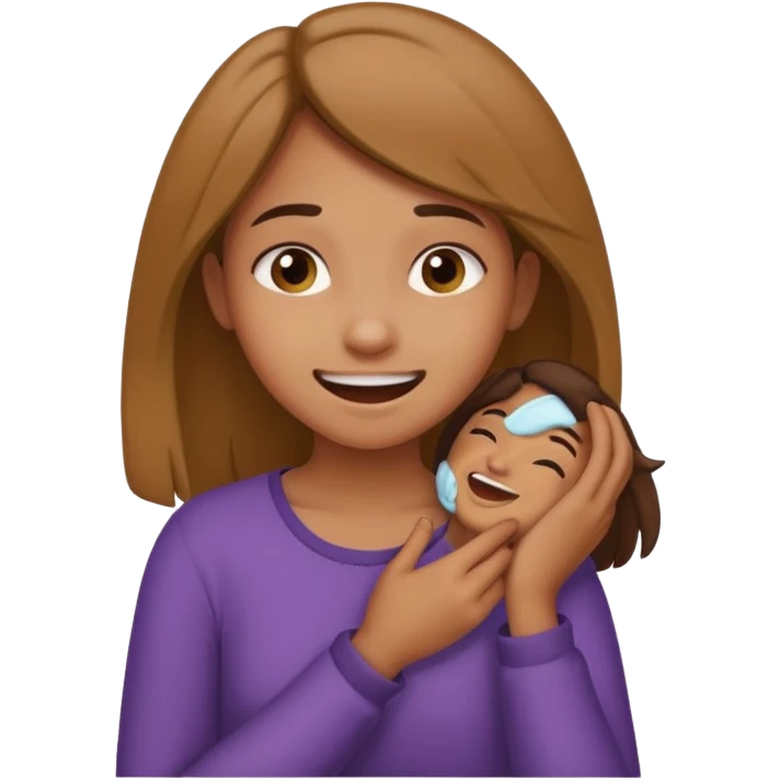 a girl holding both her hands to her neck chocking herself and she’s smiling she’s also light brown and around 16 she’s very pretty as well  emoji