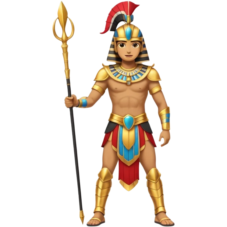 fullbody egyptian ancient soldier with spear and golden armor, only gold colors, no red or blue, action stance emoji