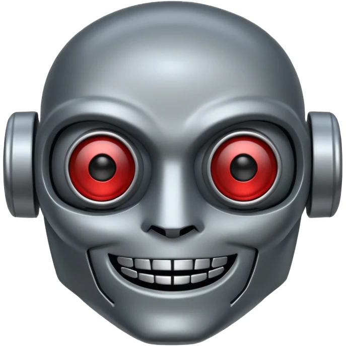 evil robot. Only its head. Very low details. Make it smile emoji