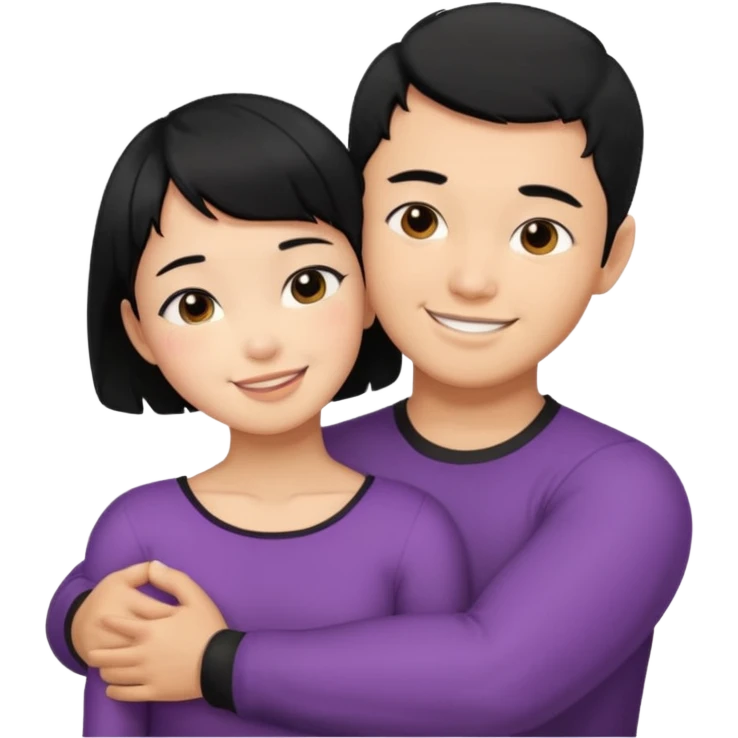 buff tan asian Man black hair hugging girl with black pixie cut  emoji