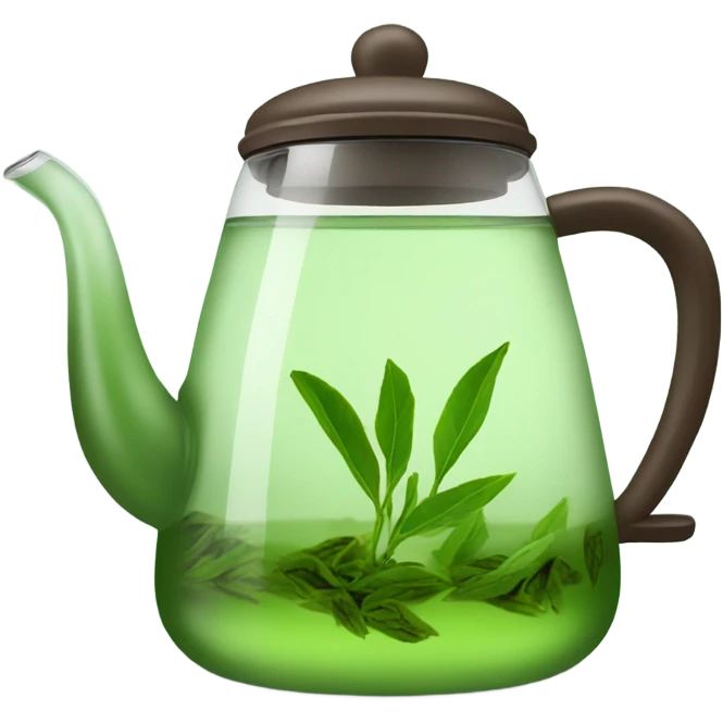 Glass tea kettle with green tea emoji