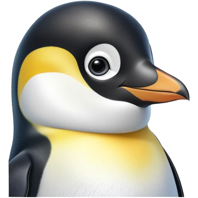 cinematic-cute-emperor-penguin-portrait-emoji,-head-tilted-playfully-and-inquisitively,-with-glossy,-pristine-plumage-accented-by-a-bright-beak-and-round,-sparkling-eyes-filled-with-curiosity,-simplified-yet-irresistibly-adorable-features zoomed into the face emoji