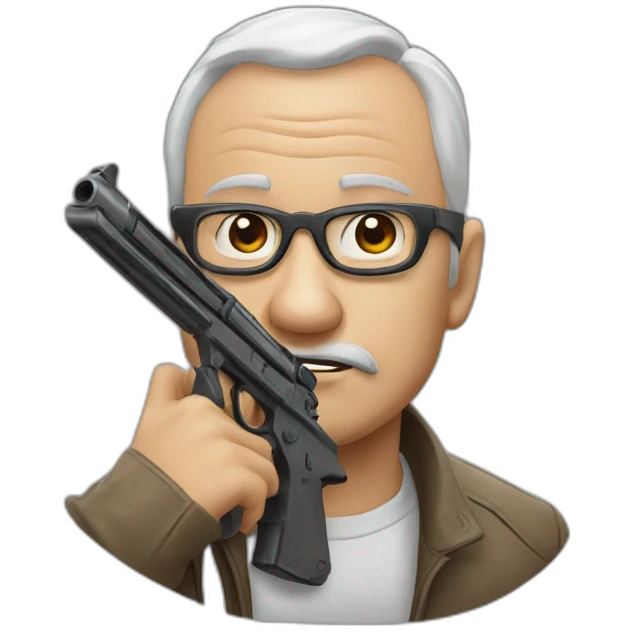 Un mec chauve à lunettes avec un Gun emoji
