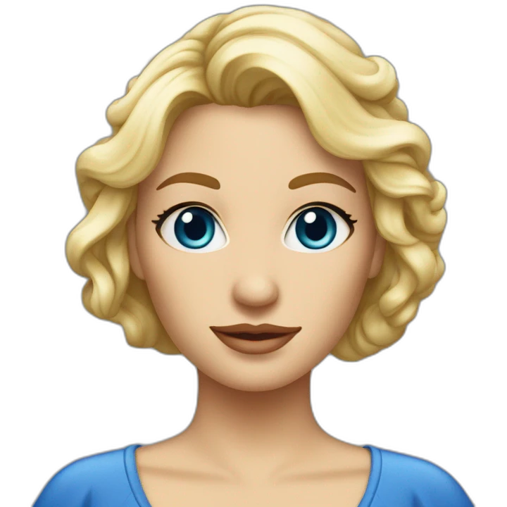 une femme blonde aux yeux bleus avec la robe emoji