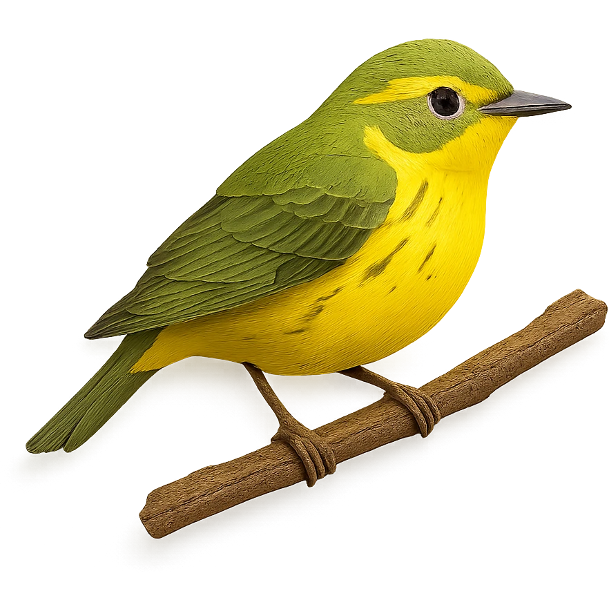very detailed New World warbler perched on a tree branch, intricate cut paper textures, vibrant yellow and green feathers, realistic markings emoji