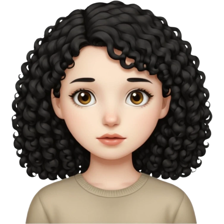 Side part black curly hair girl with mole above left side of lip pale skin  emoji