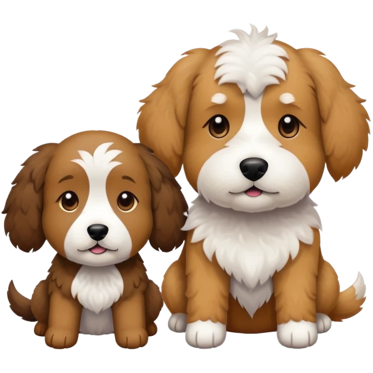 2 dogs: one light brown  doodle, one doodle all black with white eyebrows some white markings, no brown coloring. Both same size. emoji