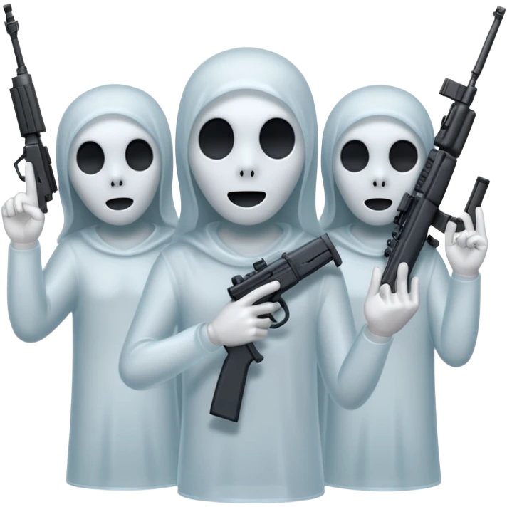 Fantasmas con un fusil moderno y haciendo haciendo en en forma de ✌️ con los dedos emoji