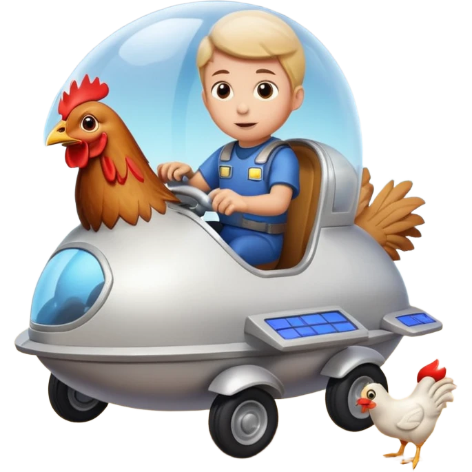 Kid getting ran over by a chicken driving a spaceship emoji