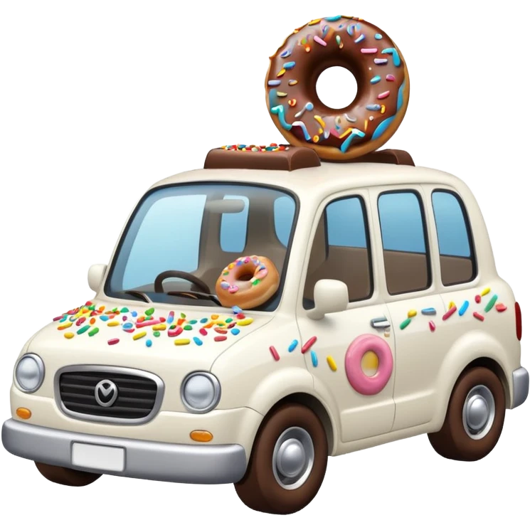 white car truck with small donut on the bonnet emoji