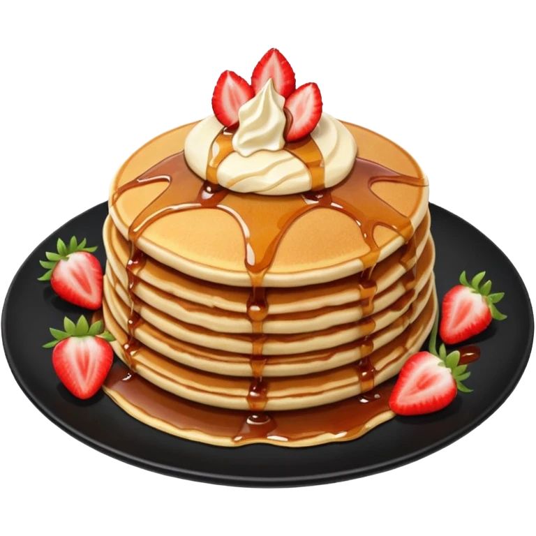 Pancakes with strawberries in a black plate emoji
