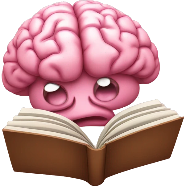 A pink brain reading a brown book emoji