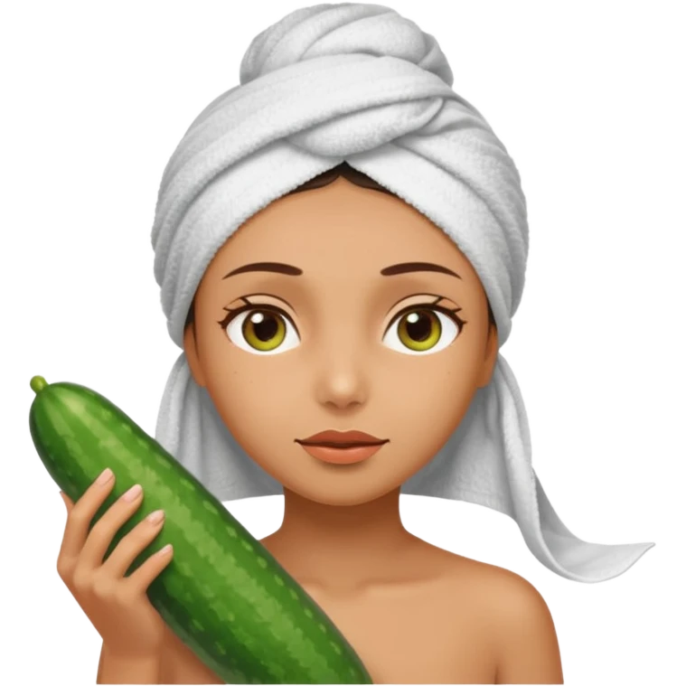 Chica con toalla en el pelo y pepinos en los ojos emoji