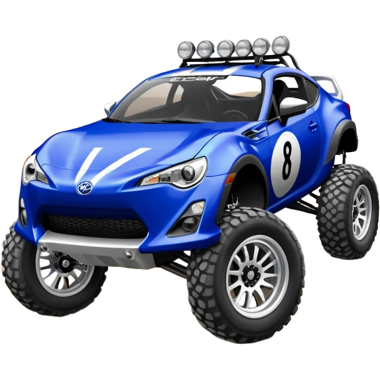 2013 scion fr-s ultramarine off road 4wd monster Baja dessert stadium racer number 86 with large fancy silver wheels and long travel suspension  emoji