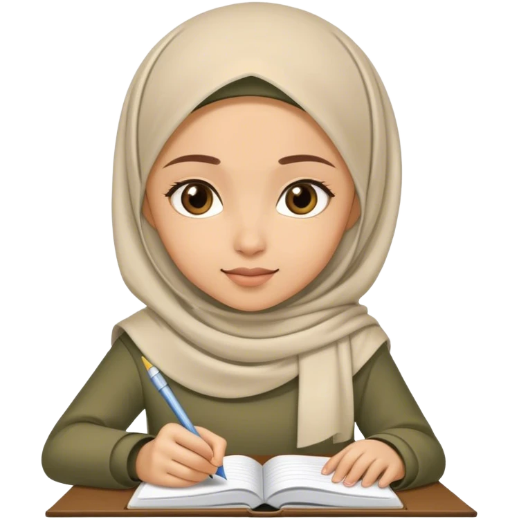 muslim girl writing in notebook,  emoji