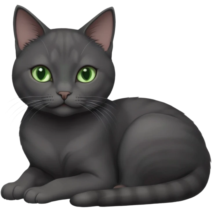 beautiful female solid dark grey cat with green eyes, white toes/paws and white patch on her chest lying down emoji