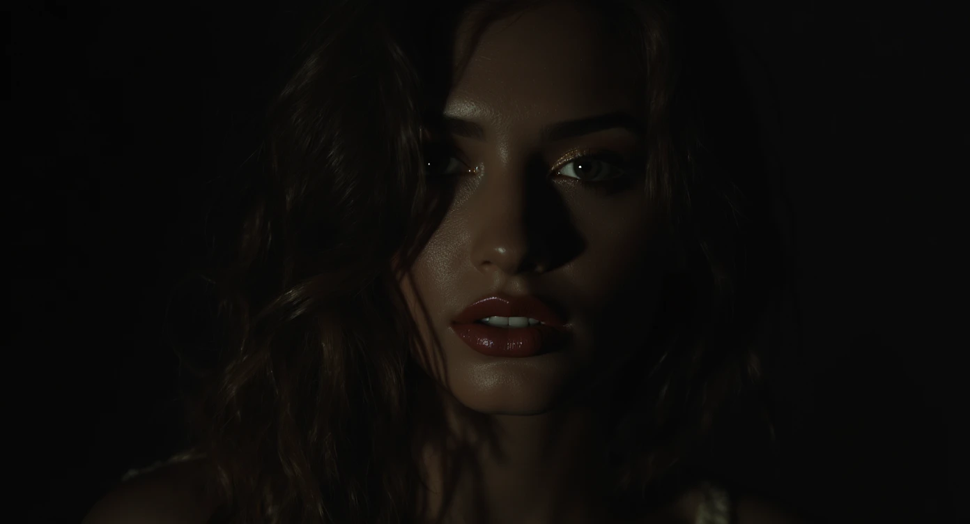 Extreme Closeup photo of a beautifull woman, low key light, cinematic light, 8K, very detailed, sharp emoji