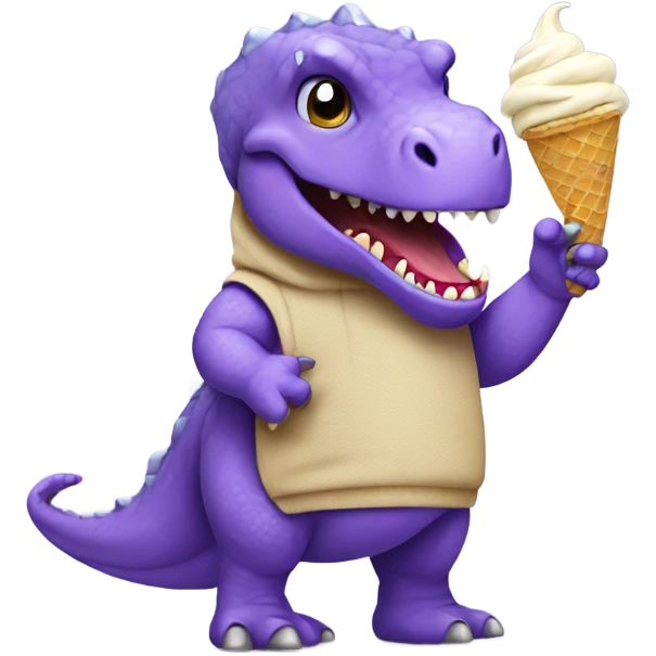 purple dinosaur wearing a hoodie and eating ice cream emoji