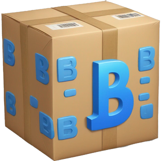 A big blue e-commerce parcel with a big "b" lowercaps on the top emoji