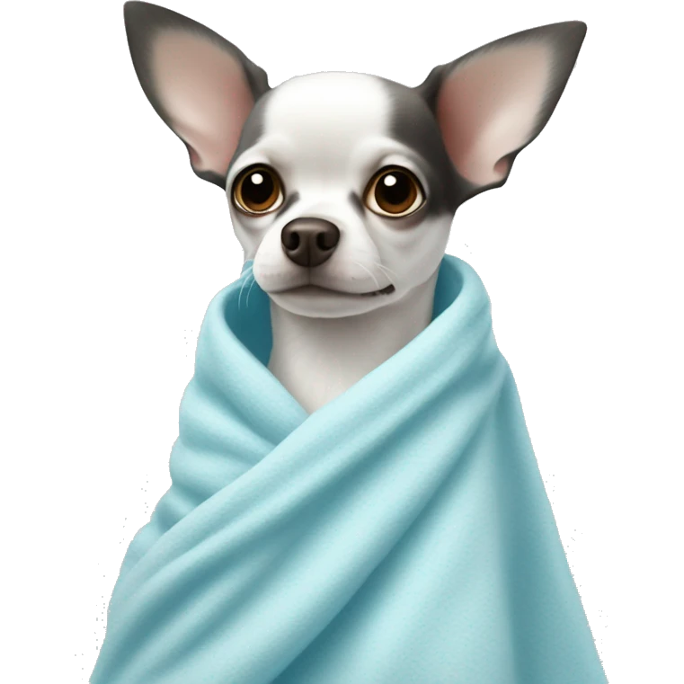white chihuahua in a light blue blanket emoji