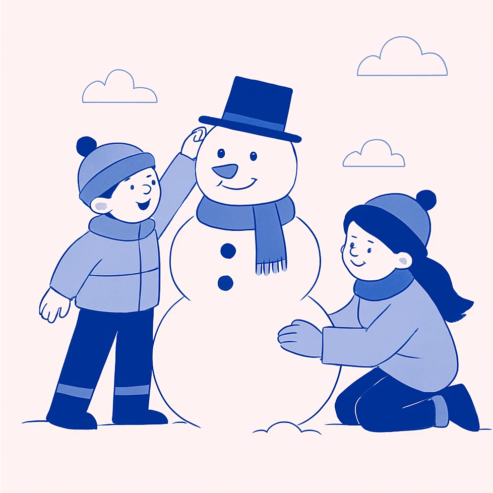 children building a snowman together emoji