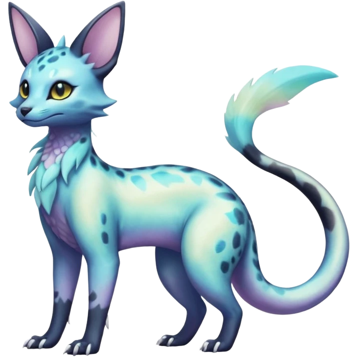 Shiny Pastel White Iridescent Celestial Salandit-Umbreon-Genet-Noivern-Noibat-Serval-Hybrid (Full body) emoji