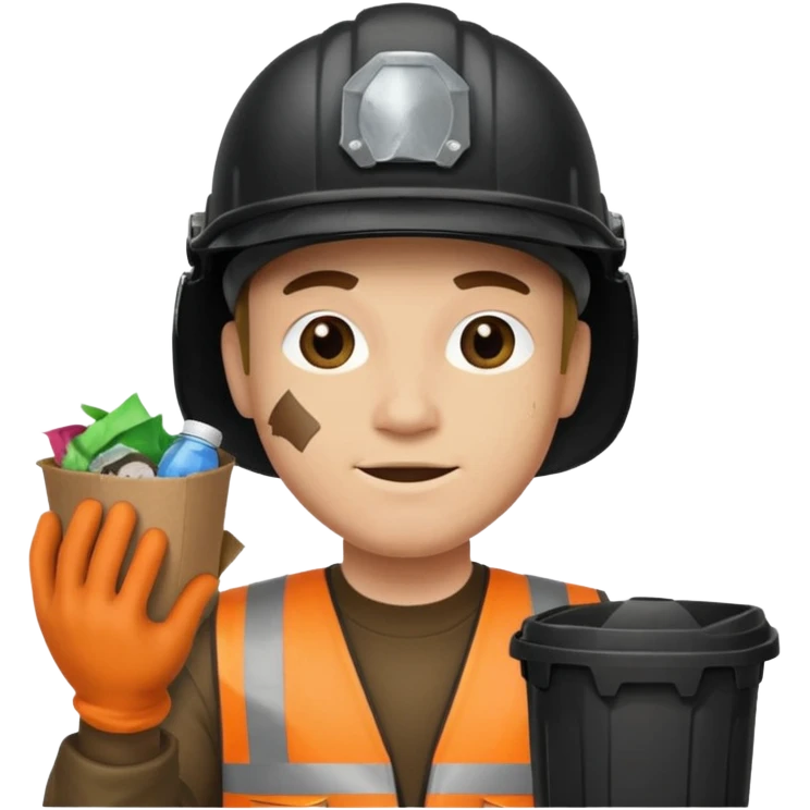 garbage man with black helmet holding garbage  emoji