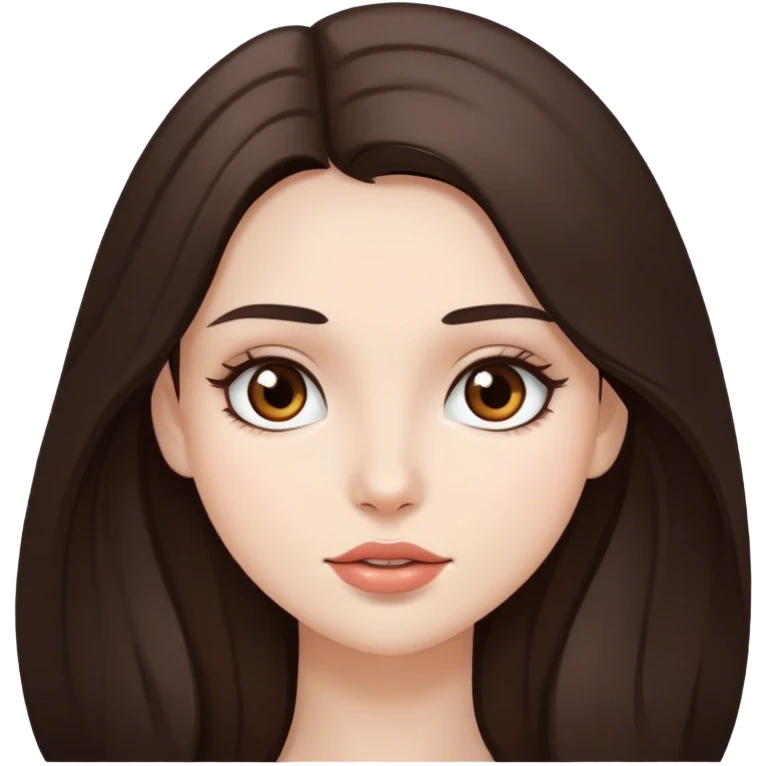 pretty girl, long hair, brown eyes, natural lips, white skin, dark brown hair emoji