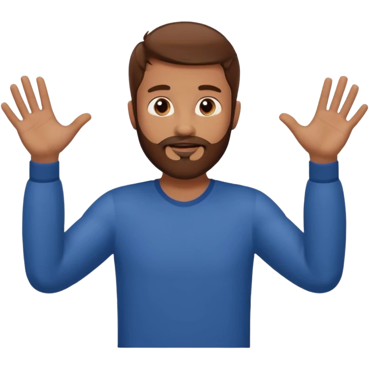 A man with brown hair and beard with his arms out horizontally at his sides waiting for a hug emoji