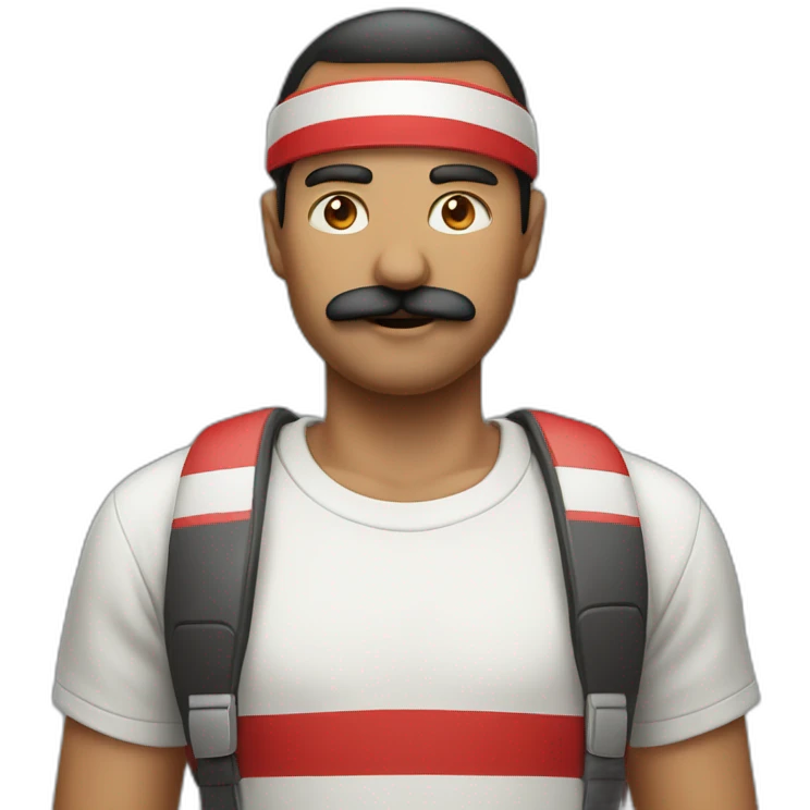 Madura man with red and white stripe t short and moustache emoji