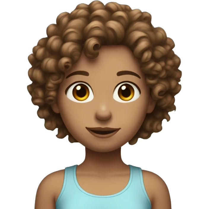 Girl in light blue tank top with curly brown hair with fair skin emoji