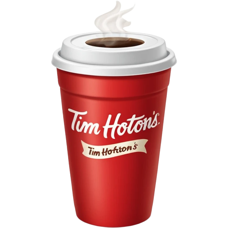 Tim Hortons coffee, it should be red cup with white write writing " Tim Hortons" and a White lid make it a large emoji