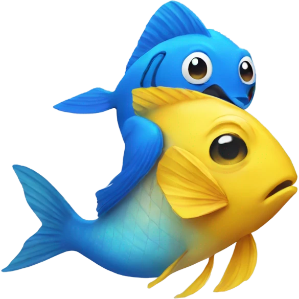 Yellow fish biting a blue bird emoji