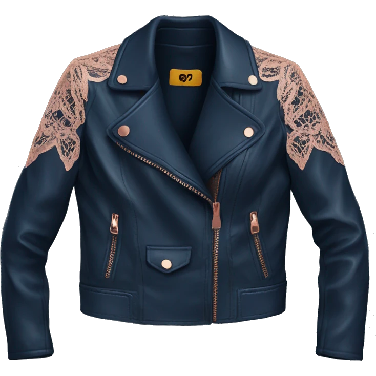 Realistic Isolated deep dark blue leather jacket open with rose gold lace.  emoji