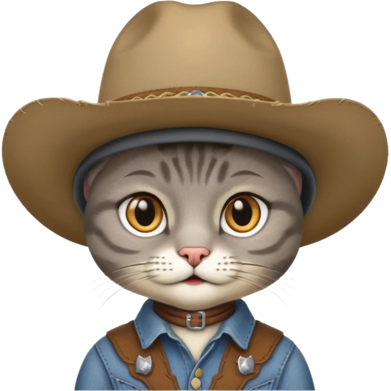 Gray short hair cat head only wearing a big cowboy hat emoji