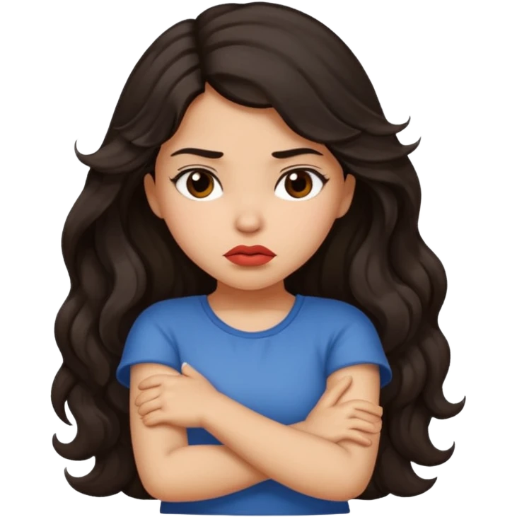 Hispanic girl with long wavy hair crossing her arms while pouting  emoji