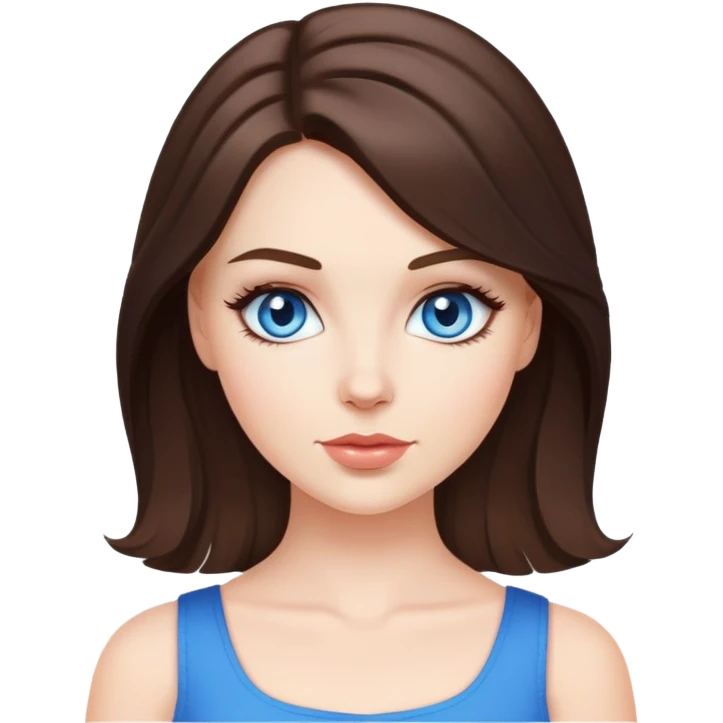 white girl, brunette hair, blue eyes, coquette style emoji