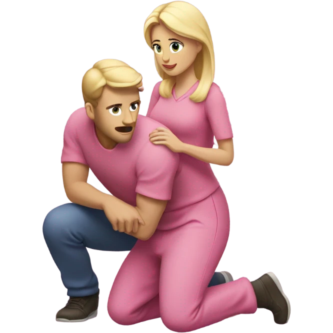 Man kneeling in front of woman standing with pink clothes and blonde hair  emoji