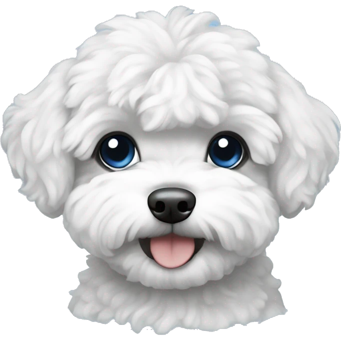 Maltipoo, black and white hair, blue eyes anime style emoji