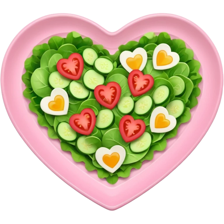 green salad in a light pink heart shaped plate emoji
