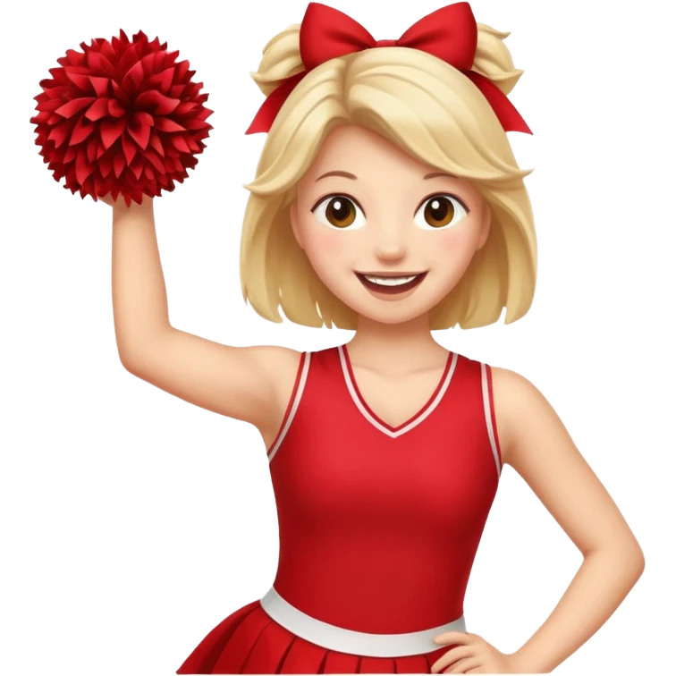 football cheerleader, holding big cheering pom, red dress emoji