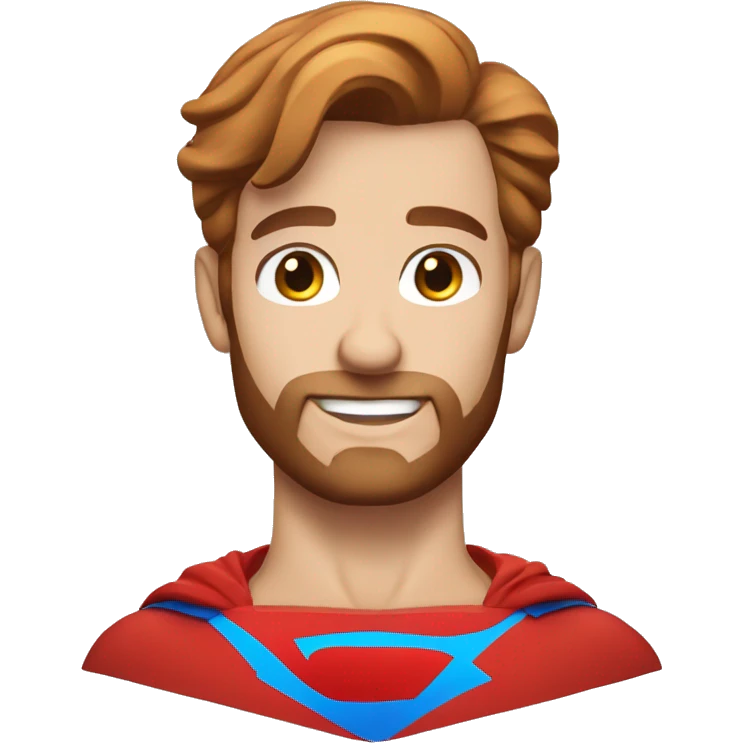 Flying superman with redish brownish hair blue eyes trimmed beard emoji