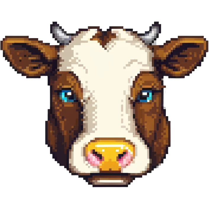 ultra-minimal blocky Minecraft cow head emoji with only 2 large colorful square pixels, extremely simple, chunky, playful, childlike emoji