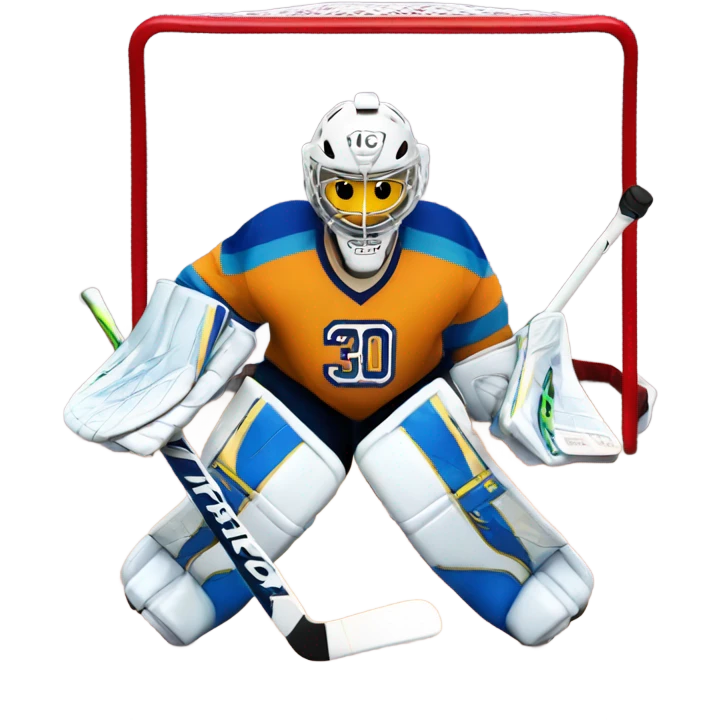 Hockey goalie with number 30 on his jersey emoji
